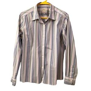Vintage L.L. Bean Blouse Top Long Sleeve Stripes White Green Purple WM SZ L NICE